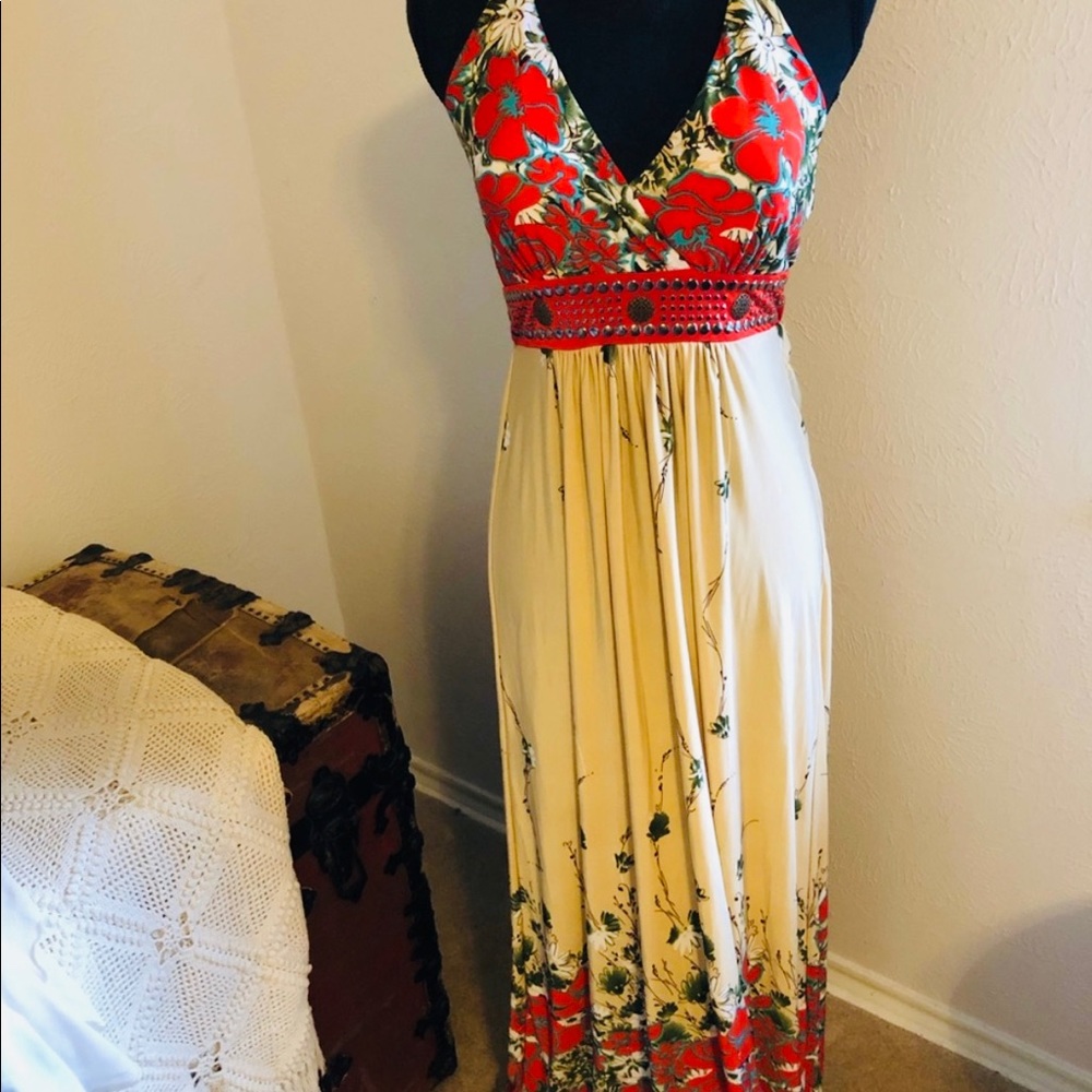 Vintage Halter Maxi Dress by “Magic”. Floral Print. Sz S